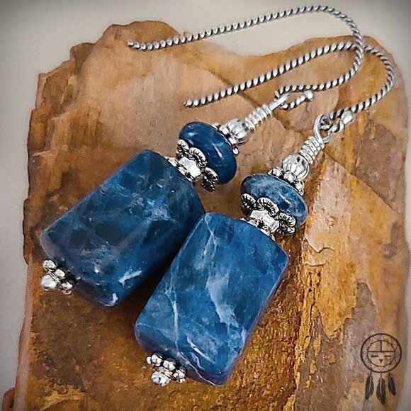 Sodalite Earrings Sterling Silver Hooks - Picture 4 of 11